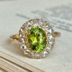 Antique Golden Halo Oval Cut Peridot Sapphire Engagement Ring