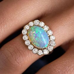 Antique Golden Cluster Oval Cut Opal Engagement Ring