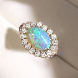 Antique Golden Cluster Oval Cut Opal Engagement Ring