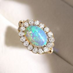Antique Golden Cluster Oval Cut Opal Engagement Ring