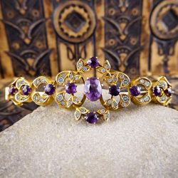 Antique Golden Oval Cut Amethyst Sapphire Bracelet