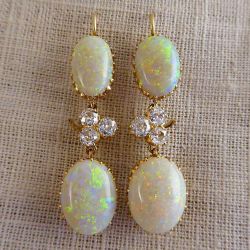 Golden Oval Shaped Opal Drop Earrings