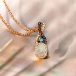 Fashion Two Tone Oval Cut Opal Pendant Necklace