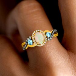 Two Tone Oval Cut Opal Engagement Ring For Women 