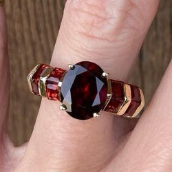 Golden Oval Cut Garnet Sapphire Engagement Ring