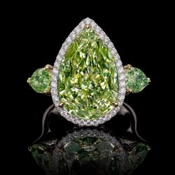 Two Tone Three Stone Pear Cut Peridot Sapphire Engagement Ring