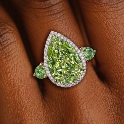 Two Tone Three Stone Pear Cut Peridot Sapphire Engagement Ring