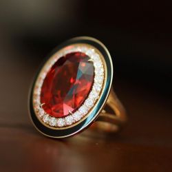 Golden Black Halo Oval Cut Garnet Sapphire Engagement Ring