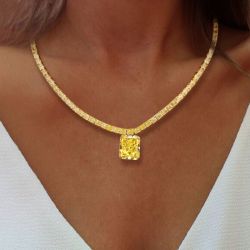 Golden Radiant Cut Yellow Sapphire Pendant Necklace
