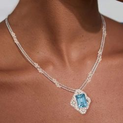 Unique Design Emerald Cut Aquamarine Sapphire Pendant Necklace
