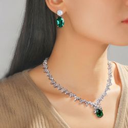 Pear & Oval Cut Emerald Sapphire Necklace & Drop Earrings Sets