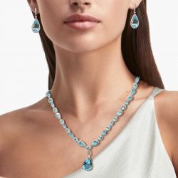  Pear Cut Aquamarine Sapphire Pendant Necklace & Drop Earrings