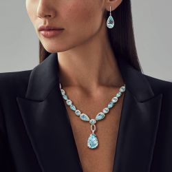  Next Necklace Pear Cut Aquamarine Sapphire Pendant Necklace & Drop Earrings Jewelry Set For Women