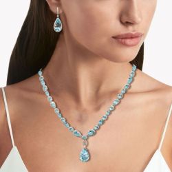  Next Necklace Pear Cut Aquamarine Sapphire Pendant Necklace & Drop Earrings Jewelry Set For Women