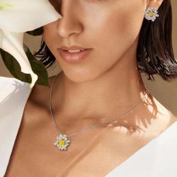 Radiant Cut Yellow Sapphire Pendant Necklace & Stud Earrings Set