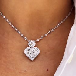 Halo Heart Shaped Cushion Cut White Sapphire Pendant Necklace