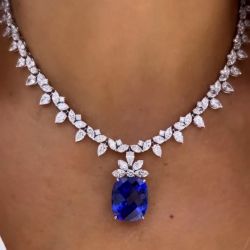 Elegant Cushion Cut Blue Sapphire Pendant Necklace