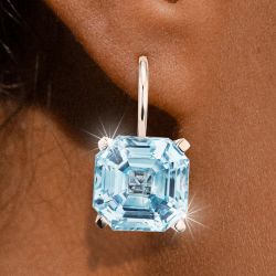 Classic Asscher Cut Aquamarine Sapphire Drop Earrings