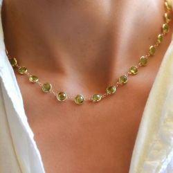 Classic Golden Round Cut Peridot Sapphire Tennis Necklace