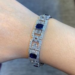 Art Deco Emerald Cut Blue Sapphire Bracelet