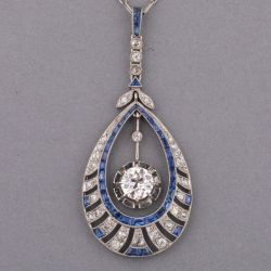 Art Deco Unique Halo Round Cut White Sapphire Pendant Necklace