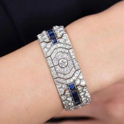 Art Deco Round Cut Blue & White sapphire Bracelet