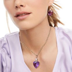 Golden Heart Cut Amethyst Sapphire Necklace & Earrings Sets
