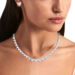 Classic Heart Cut White Sapphire Necklace & Stud Earrings Sets