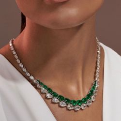 Dazzle Oval & Pear Cut Emerald & White Sapphire Necklace