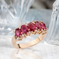 Romantic Golden Oval Cut Ruby Sapphire Wedding Band