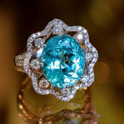Unique Halo Oval Cut Paraiba Sapphire Engagement Ring