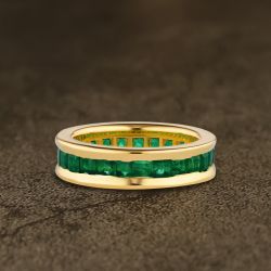 Golden Asscher Cut Emerald Sapphire Channel Set Band For Men
