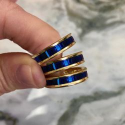 Golden Asscher Cut Blue Sapphire Channel Set Men's Wedding Band