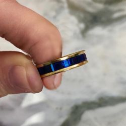 Golden Asscher Cut Blue Sapphire Channel Set Men's Wedding Band