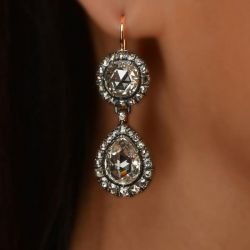 Vintage Two Tone Pear & Round Cut White Sapphire Drop Earrings