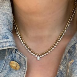 Fringe Design Golden Pear Cut White Sapphire Pendant Necklace