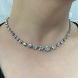Classic Bezel Round Cut White Sapphire Tennis Necklace 