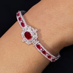 Fashion Double Halo Oval Cut Ruby Sapphire Bracelet