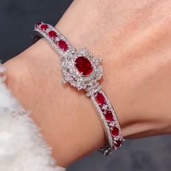 Fashion Double Halo Oval Cut Ruby Sapphire Bracelet