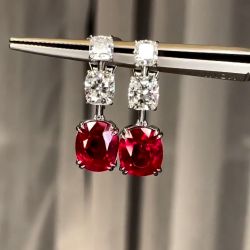 Fancy Oval & Cushion Cut Ruby Sapphire Drop Earrings