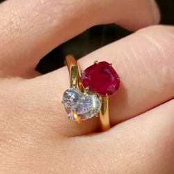 Toi Et Moi Golden Heart Cut Ruby & White Sapphire Ring