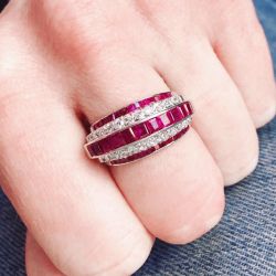 Chic Five Row Asscher & Round Cut Ruby Sapphire Wedding Band