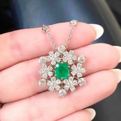 Snowflake Design Asscher Cut Emerald Sapphire Pendant Necklace