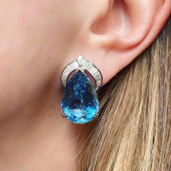 Gorgeous Pear & Baguette Cut Aquamarine Sapphire Stud Earrings