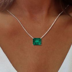 Classic Emerald Cut Emerald Sapphire Pendant Necklace