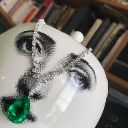 Elegant Pear & Marquise Cut Emerald Sapphire Pendant Necklace