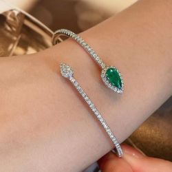 Open Design Pear Cut Emerald & White Sapphire Bracelet