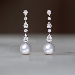 Elegant Round Cut Pearl Sapphire Drop Earrings