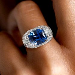 Halo Cushion Cut Blue Sapphire Engagement Ring