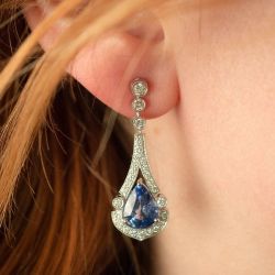 Milgrain Pear & Round Cut Blue Sapphire Drop Earrings
